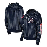 Atlanta Braves New Era Women's Pinstripe Tri-Blend Full-Zip Hoodie Jacket - Navy Jackets