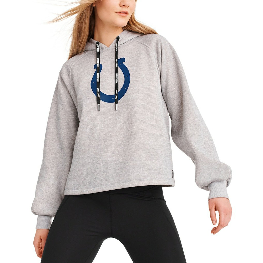 Indianapolis Colts DKNY Sport Women's Debbie Dolman Raglan Pullover Hoodie - Heather Gray Hoodies