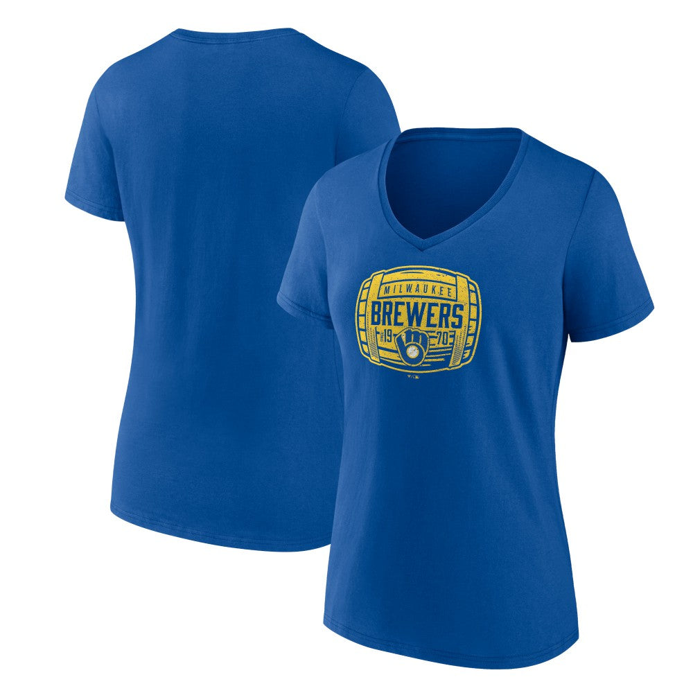 Milwaukee Brewers Women's Hometown Collection Barrel V-Neck T-Shirt - Royal T-shirts