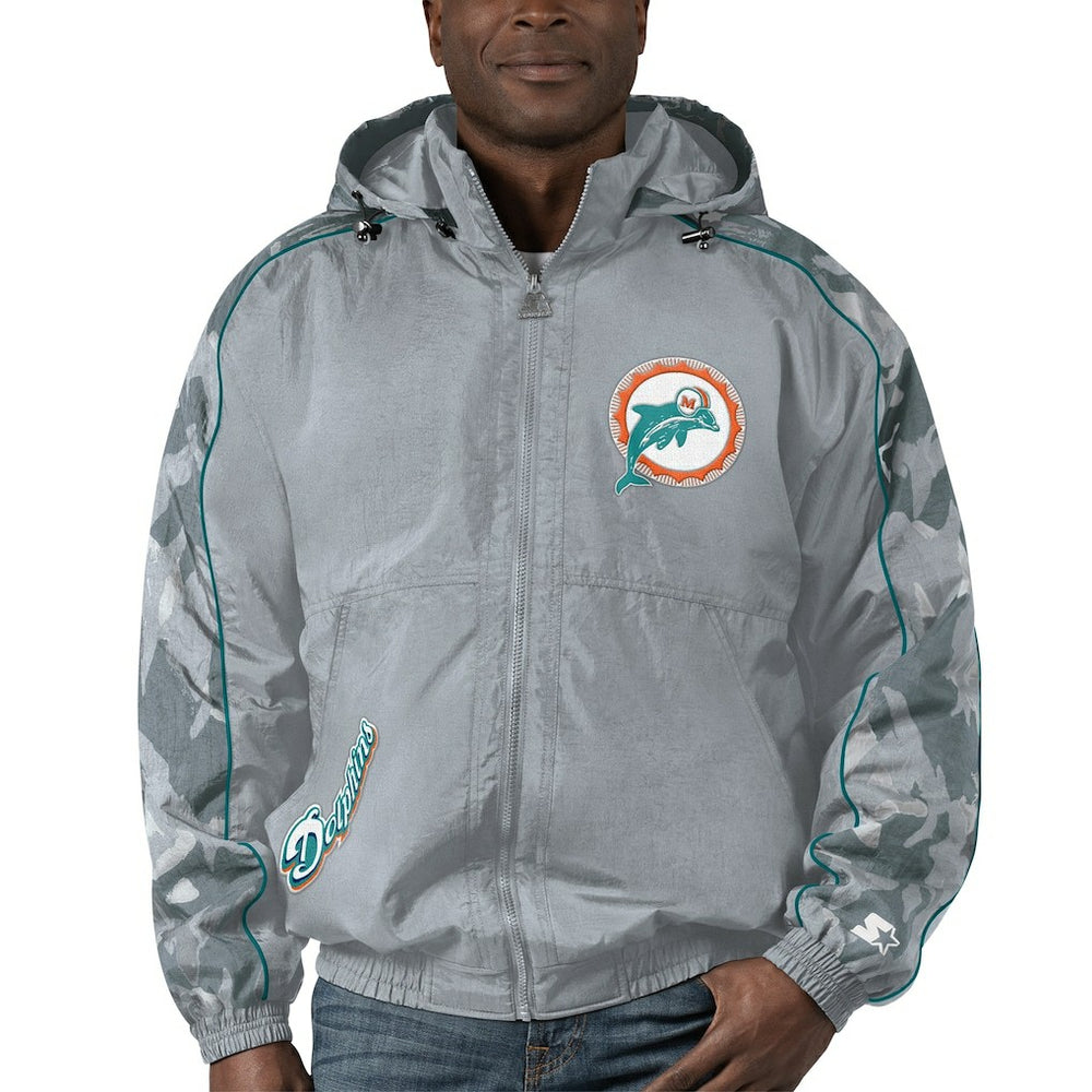 Miami Dolphins Starter Thursday Night Gridiron Throwback Full-Zip Jacket - Gray Jackets