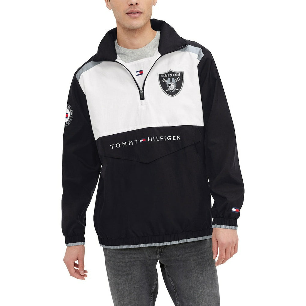 Las Vegas Raiders Tommy Hilfiger Carter Half-Zip Hooded Top - Black/White Tops
