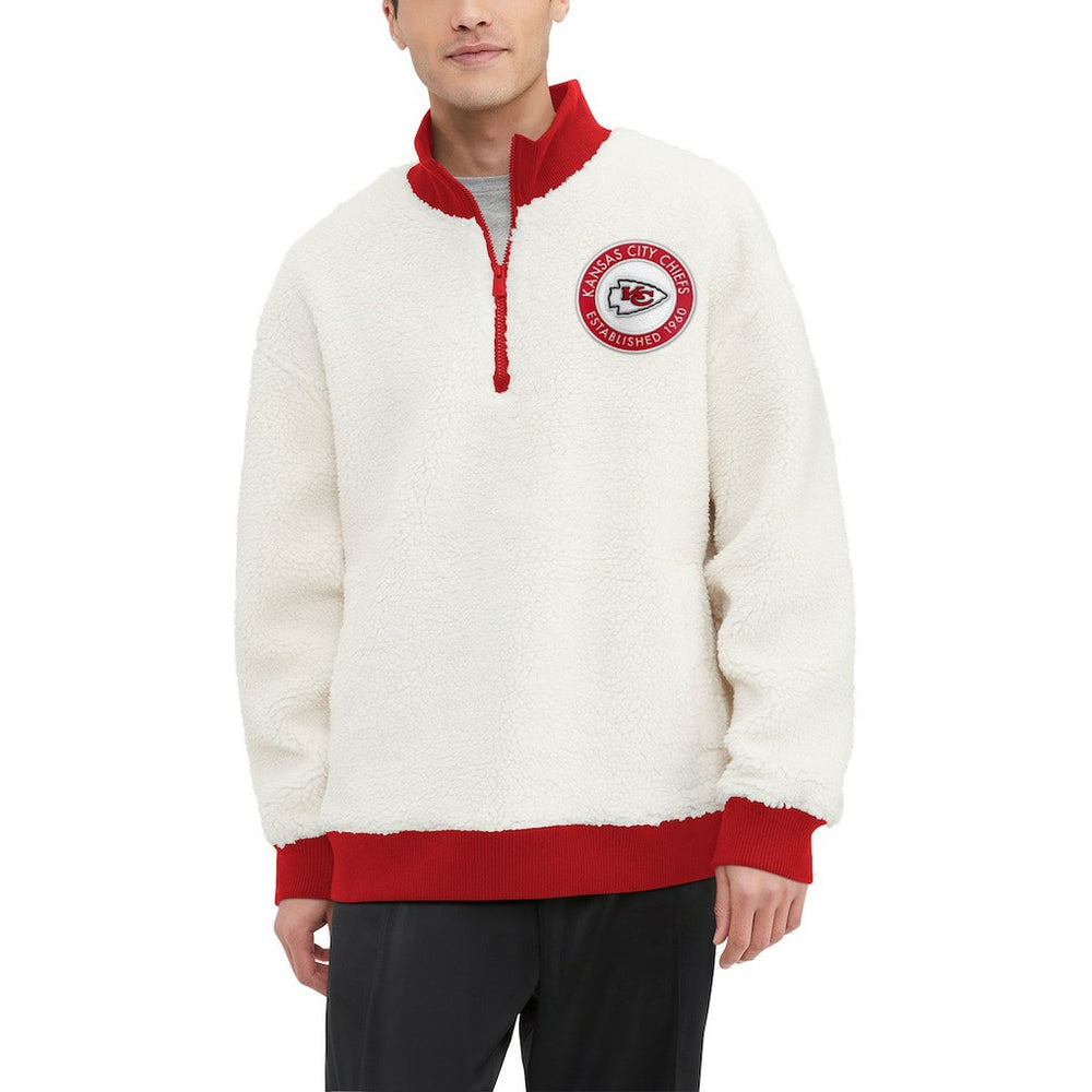 Kansas City Chiefs Tommy Hilfiger Jordan Sherpa Quarter-Zip Sweatshirt - Cream Sweatshirts