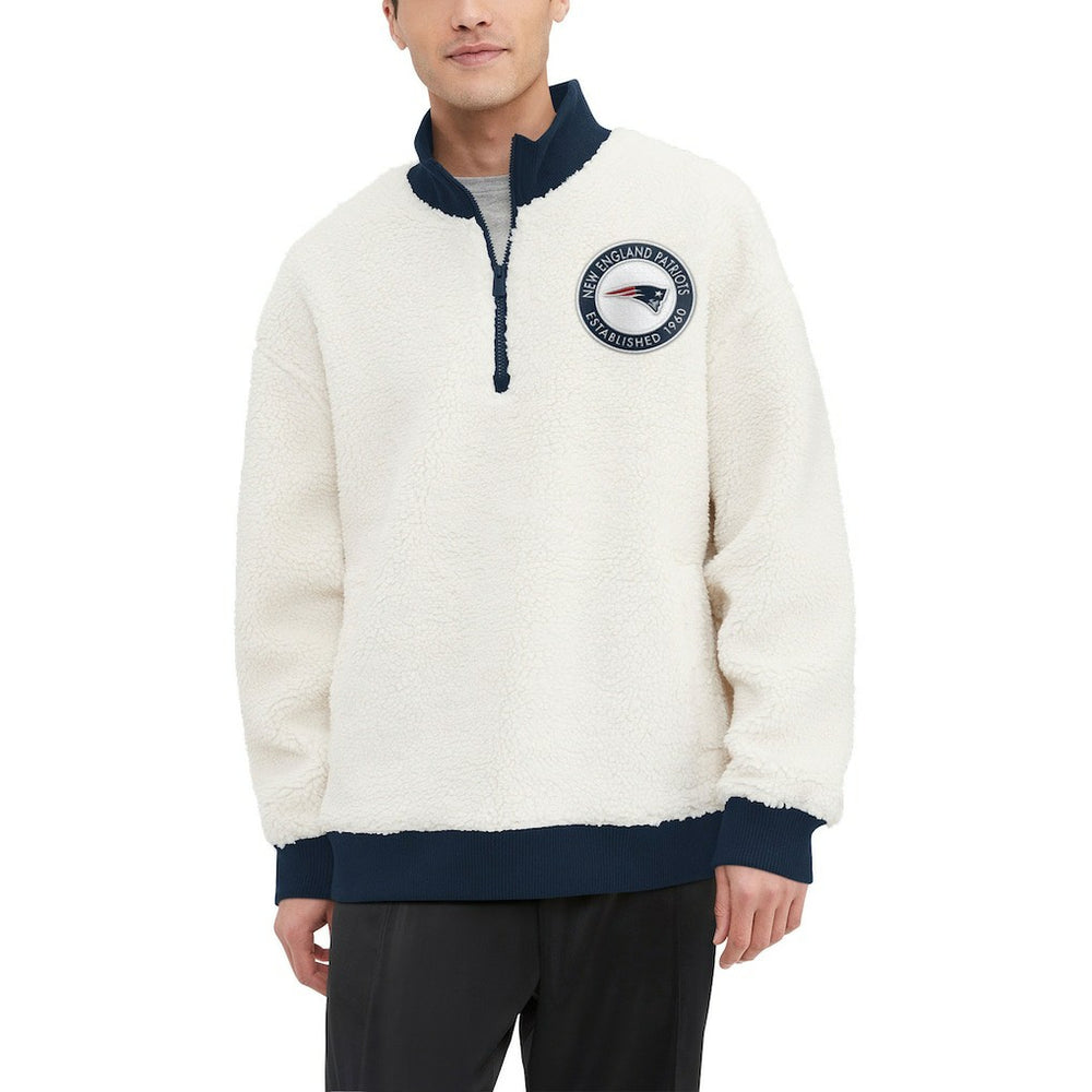 New England Patriots Tommy Hilfiger Jordan Sherpa Quarter-Zip Sweatshirt - Cream Sweatshirts