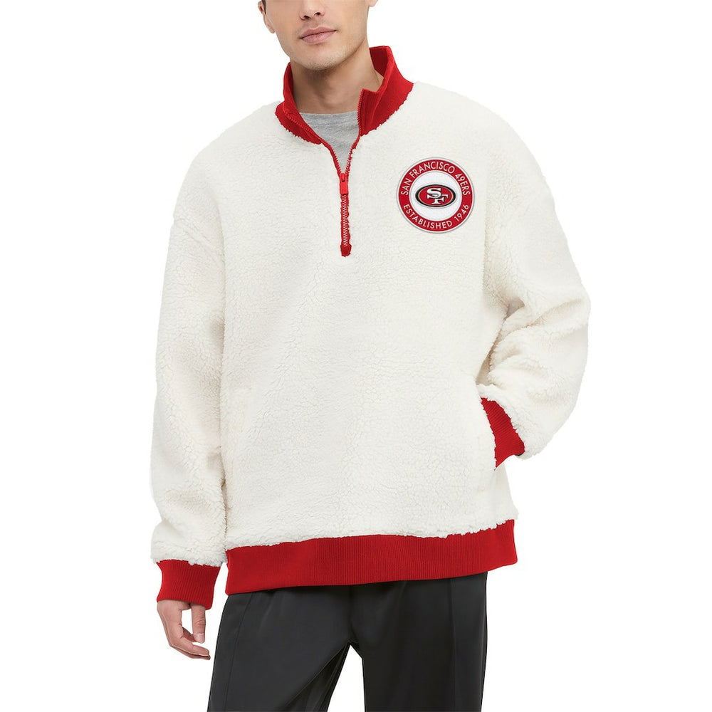 San Francisco 49ers Tommy Hilfiger Jordan Sherpa Quarter-Zip Sweatshirt - Cream Sweatshirts