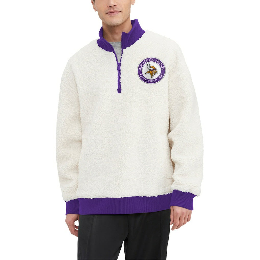Minnesota Vikings Tommy Hilfiger Jordan Sherpa Quarter-Zip Sweatshirt - Cream Sweatshirts
