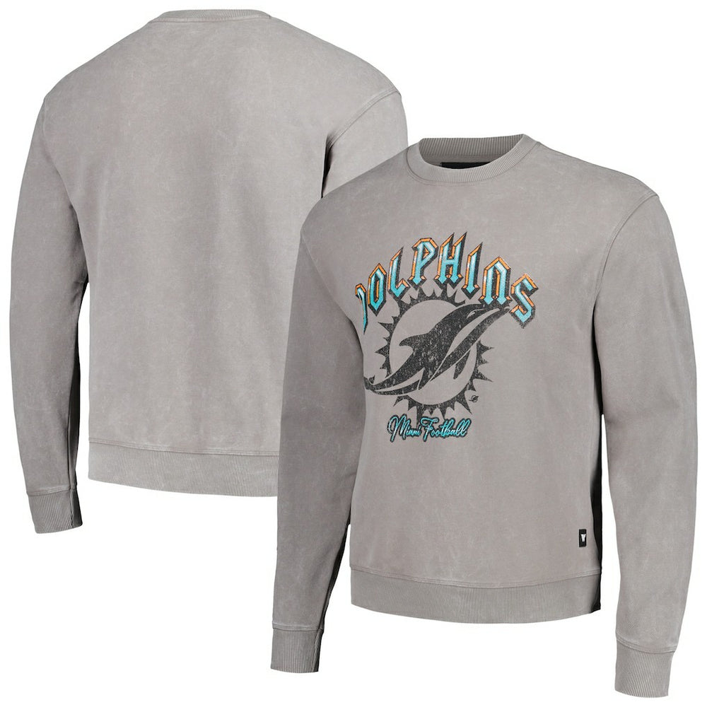 Miami Dolphins The Wild Collective Unisex Distressed Pullover Sweatshirt - Gray Pullover
