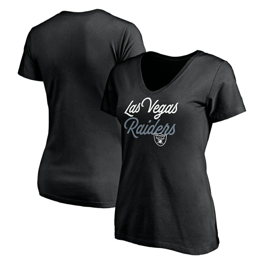 Las Vegas Raiders Women's Long Stride V-Neck T-Shirt - Black T-shirts