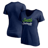 Seattle Seahawks Women's Long Stride V-Neck T-Shirt - College Navy T-shirts