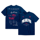 Philadelphia 76ers Bleacher Report x Unisex World Tour T-Shirt Navy - Mitchell & Ness
