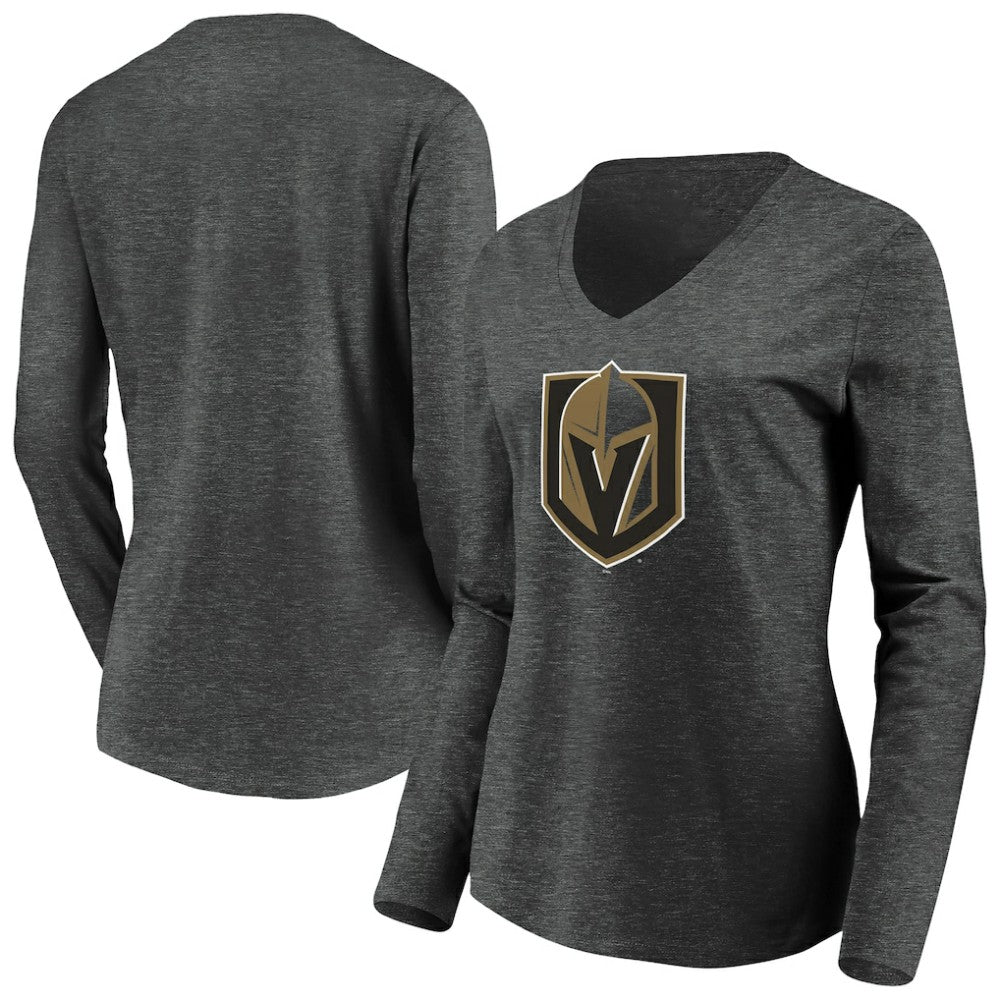 Vegas Golden Knights Women's Primary Logo V-Neck Long Sleeve T-Shirt - Charcoal | US 200131919