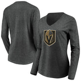 Vegas Golden Knights Women's Primary Logo V-Neck Long Sleeve T-Shirt - Charcoal | US 200131919