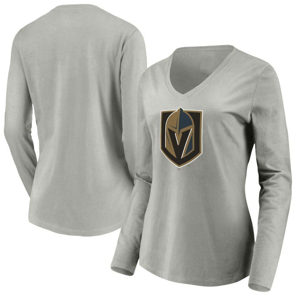 Vegas Golden Knights Women's Primary Logo V-Neck Long Sleeve T-Shirt - Gray | US 200131921