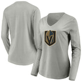 Vegas Golden Knights Women's Primary Logo V-Neck Long Sleeve T-Shirt - Gray | US 200131921