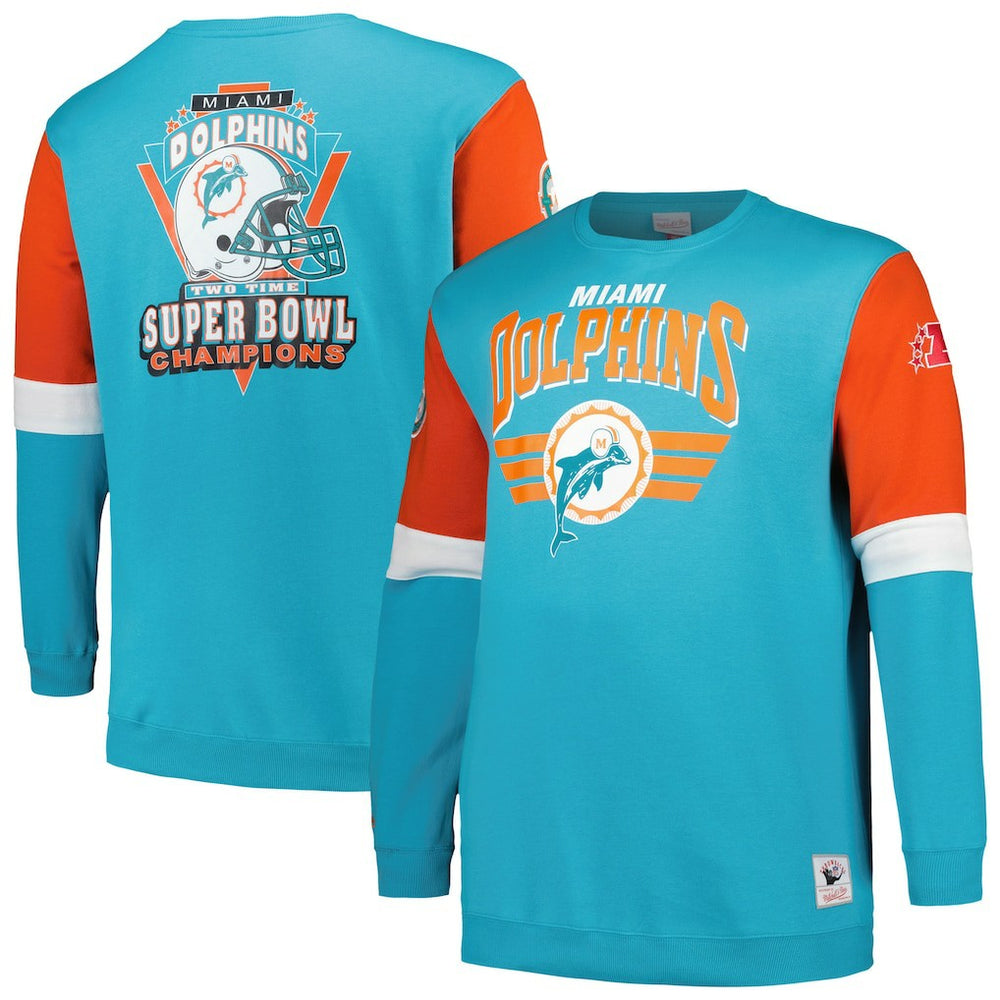 Miami Dolphins Big & Tall Fleece Pullover Sweatshirt - Aqua Pullover