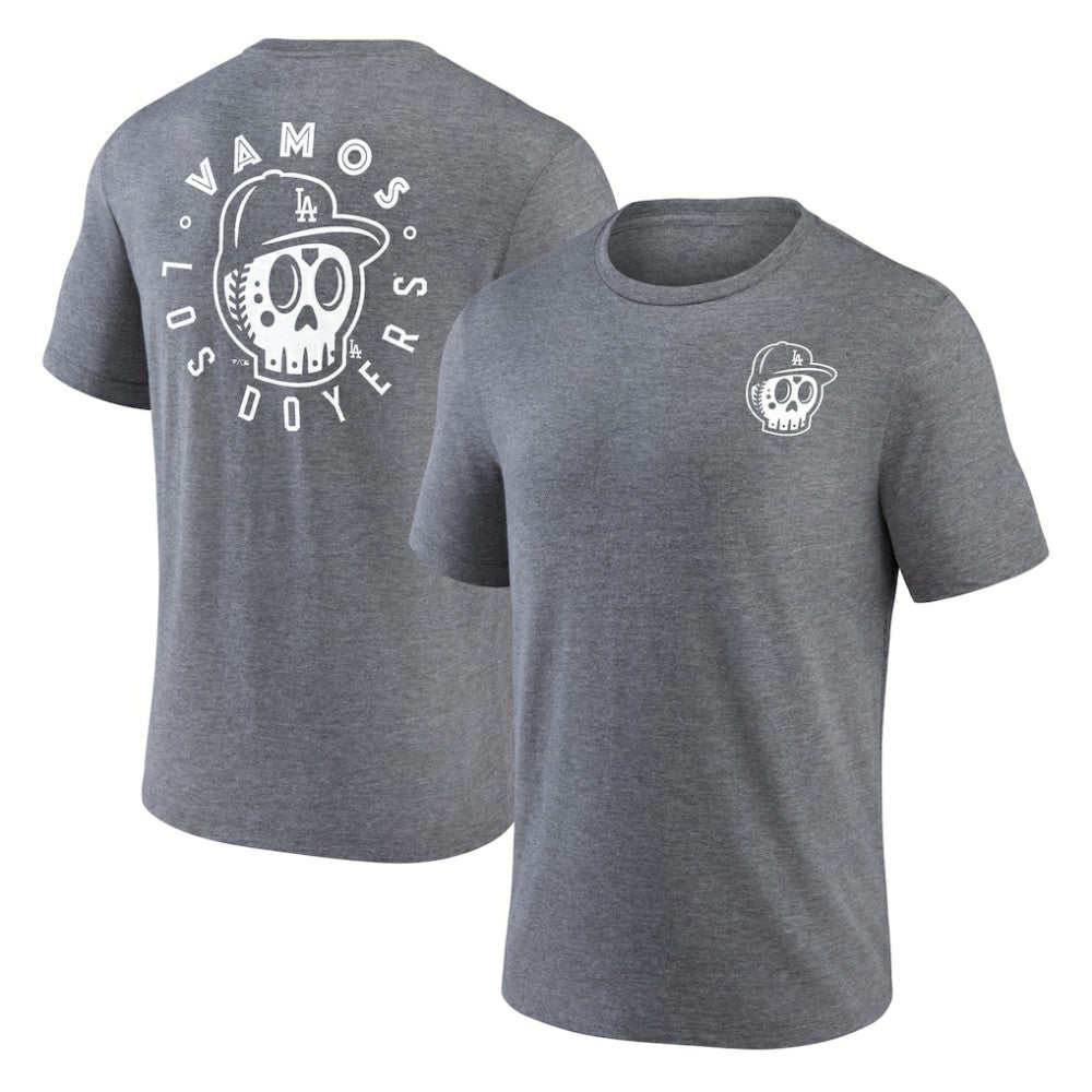 Los Angeles Dodgers Hometown Collection Sugar Skull Tri-Blend T-Shirt - Heather Gray T-shirts