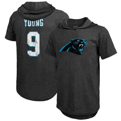 Bryce Young Carolina Panthers Majestic Threads Player Name & Number Tri-Blend Slim Fit Hoodie T-Shirt - Black Hoodies
