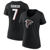 Bijan Robinson Atlanta Falcons Women's Icon Name & Number V-Neck T-Shirt - Black T-shirts