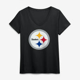 Pittsburgh Steelers Logo Athletic Women's Primary Logo V-Neck T-Shirt - Black T-shirts