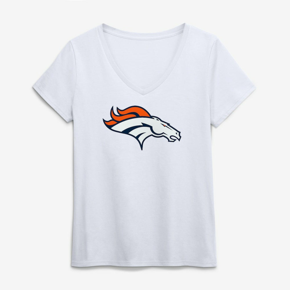 Denver Broncos Logo Athletic Women's Primary Logo V-Neck T-Shirt - White T-shirts
