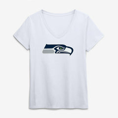 Seattle Seahawks Logo Athletic Women's Primary Logo V-Neck T-Shirt - White T-shirts