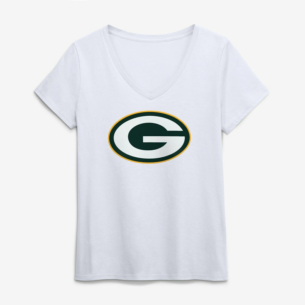 Green Bay Packers Logo Athletic Women's Primary Logo V-Neck T-Shirt - White T-shirts