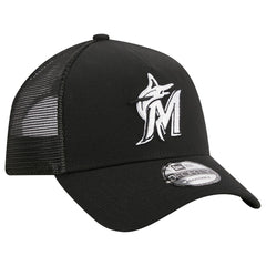 Miami Marlins New Era A-Frame 9FORTY Trucker Adjustable Hat - Black Hats