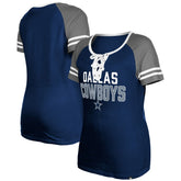 Dallas Cowboys New Era Women's Raglan Lace-Up T-Shirt - Navy T-shirts