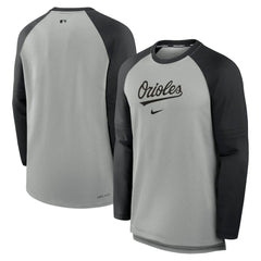 Baltimore Orioles Nike Authentic Collection Game Time Raglan Performance Long Sleeve T-Shirt - Heather Gray/Black T-shirts