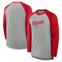 Washington Nationals Nike Authentic Collection Game Time Raglan Performance Long Sleeve T-Shirt - Heather Gray/Red T-shirts
