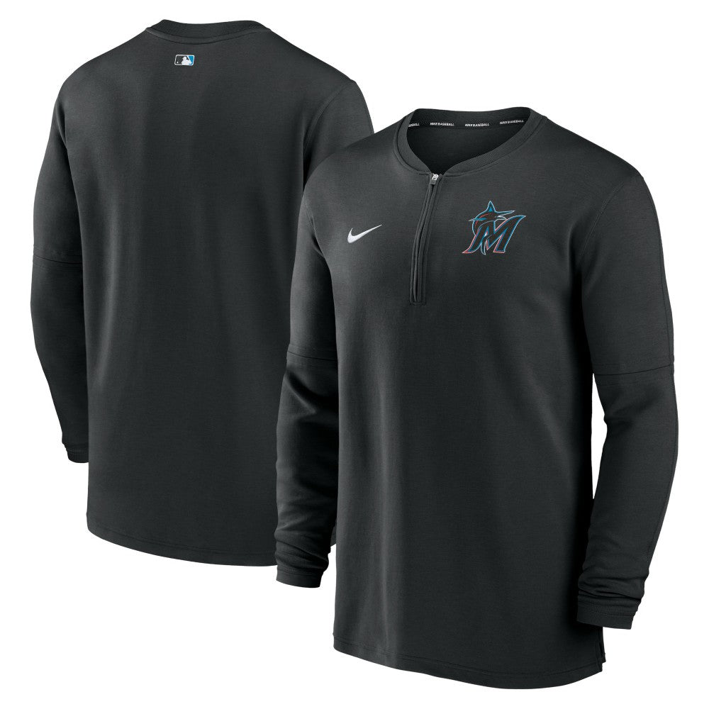 Miami Marlins Nike Authentic Collection Game Time Performance Quarter-Zip Top - Black Tops