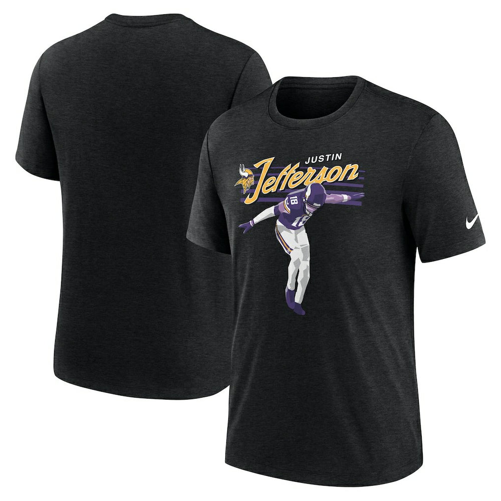 Justin Jefferson Minnesota Vikings Player Graphic T-Shirt - Heather Black T-shirts