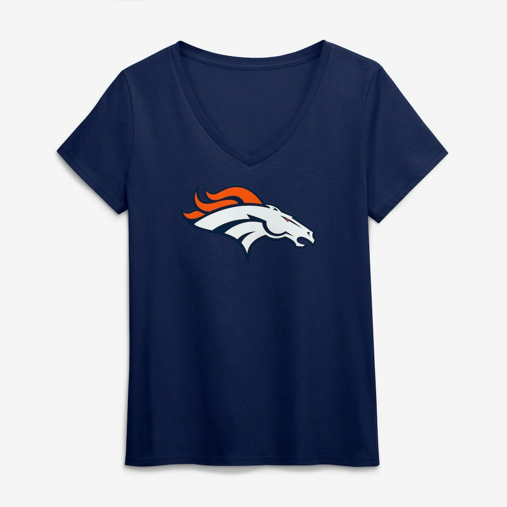 Denver Broncos Logo Athletic Women's Primary Logo V-Neck T-Shirt - Navy T-shirts