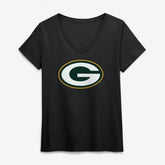 Green Bay Packers Logo Athletic Women's Primary Logo V-Neck T-Shirt - Black T-shirts