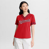 Washington Nationals Fanatics Women's Diva Race Ahead Raglan V-Neck T-Shirt - Red T-shirts