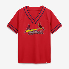 St. Louis Cardinals Fanatics Women's Diva Race Ahead Raglan V-Neck T-Shirt - Red T-shirts