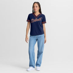Detroit Tigers Fanatics Women's Diva Race Ahead Raglan V-Neck T-Shirt - Navy T-shirts