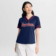 Cleveland Guardians Fanatics Women's Diva Race Ahead Raglan V-Neck T-Shirt - Navy T-shirts