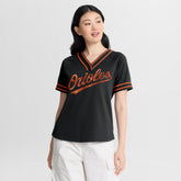 Baltimore Orioles Fanatics Women's Diva Race Ahead Raglan V-Neck T-Shirt - Black T-shirts