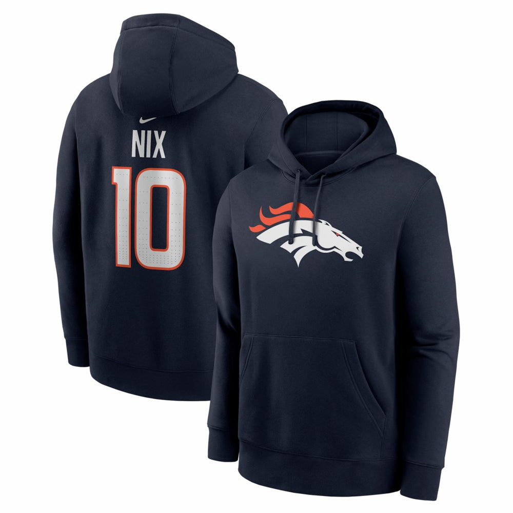 Bo Nix Denver Broncos Name & Number Fleece Hoodie - Navy Hoodies