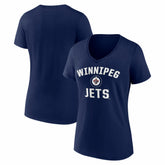 Winnipeg Jets Logo Athletic Women's Arch Victory V-Neck T-Shirt - Navy | US 2001552664