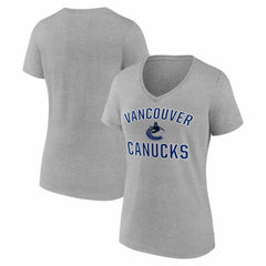 Vancouver Canucks Logo Athletic Women's Arch Victory V-Neck T-Shirt - Heather Gray | US 2001552667