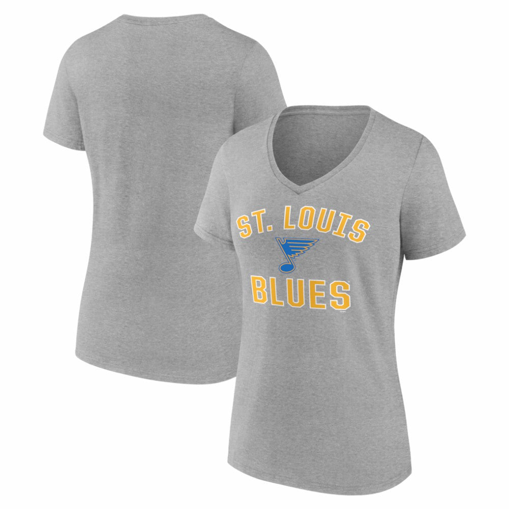 St. Louis Blues Logo Athletic Women's Arch Victory V-Neck T-Shirt - Heather Gray | US 2001552671