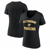 Pittsburgh Penguins Logo Athletic Women's Arch Victory V-Neck T-Shirt - Black | US 2001552674