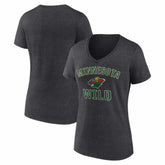 Minnesota Wild Logo Athletic Women's Arch Victory V-Neck T-Shirt - Heather Charcoal | US 2001552682