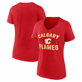 Calgary Flames Logo Athletic Women's Arch Victory V-Neck T-Shirt - Red | US 2001552692