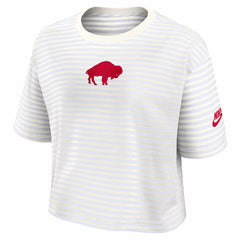 Buffalo Bills Women's Striped Cropped T-Shirt - White/Cream T-shirts