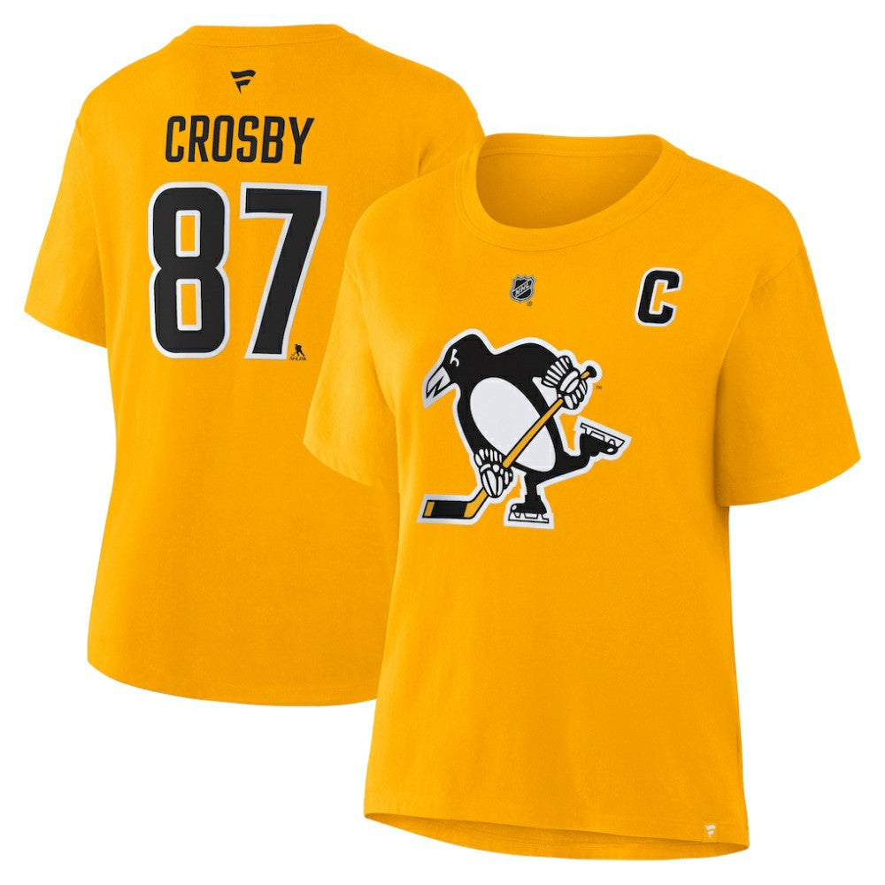 Sidney Crosby Pittsburgh Penguins Fanatics Women's Authentic Stack Name & Number T-Shirt - Gold | US 2001570564