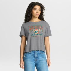Miami Dolphins Women's Overplayed Tribute Tri-Blend Boxy T-Shirt - Heather Gray T-shirts