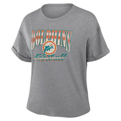 Miami Dolphins Women's Overplayed Tribute Tri-Blend Boxy T-Shirt - Heather Gray T-shirts