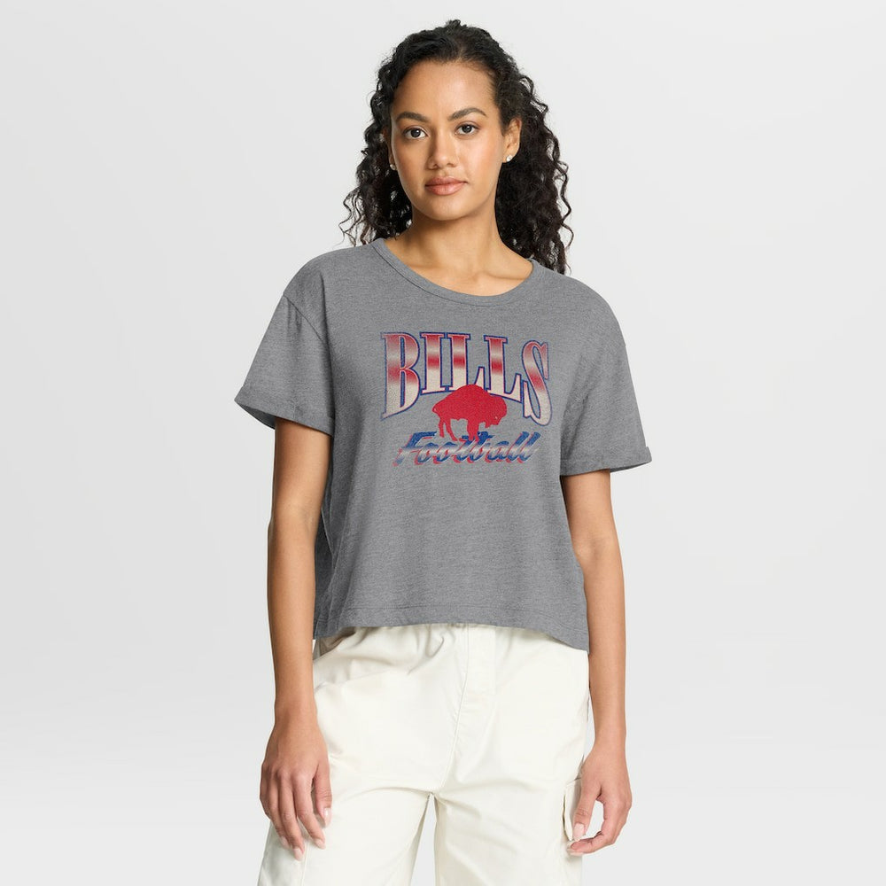 Buffalo Bills Women's Overplayed Tribute Tri-Blend Boxy T-Shirt - Heather Gray T-shirts